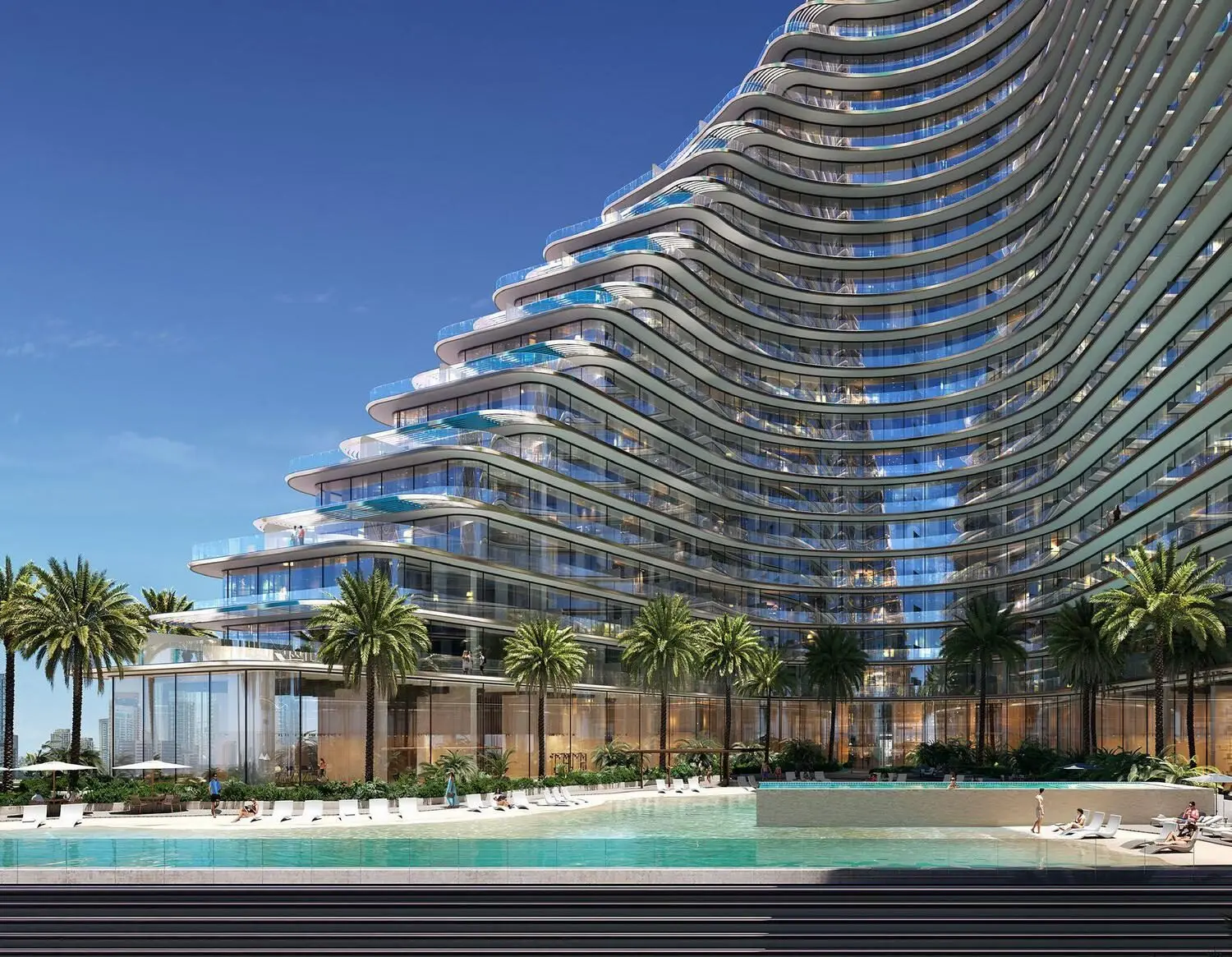 Pool Deck, Artificial Beach and Padel at Binghatti Flare