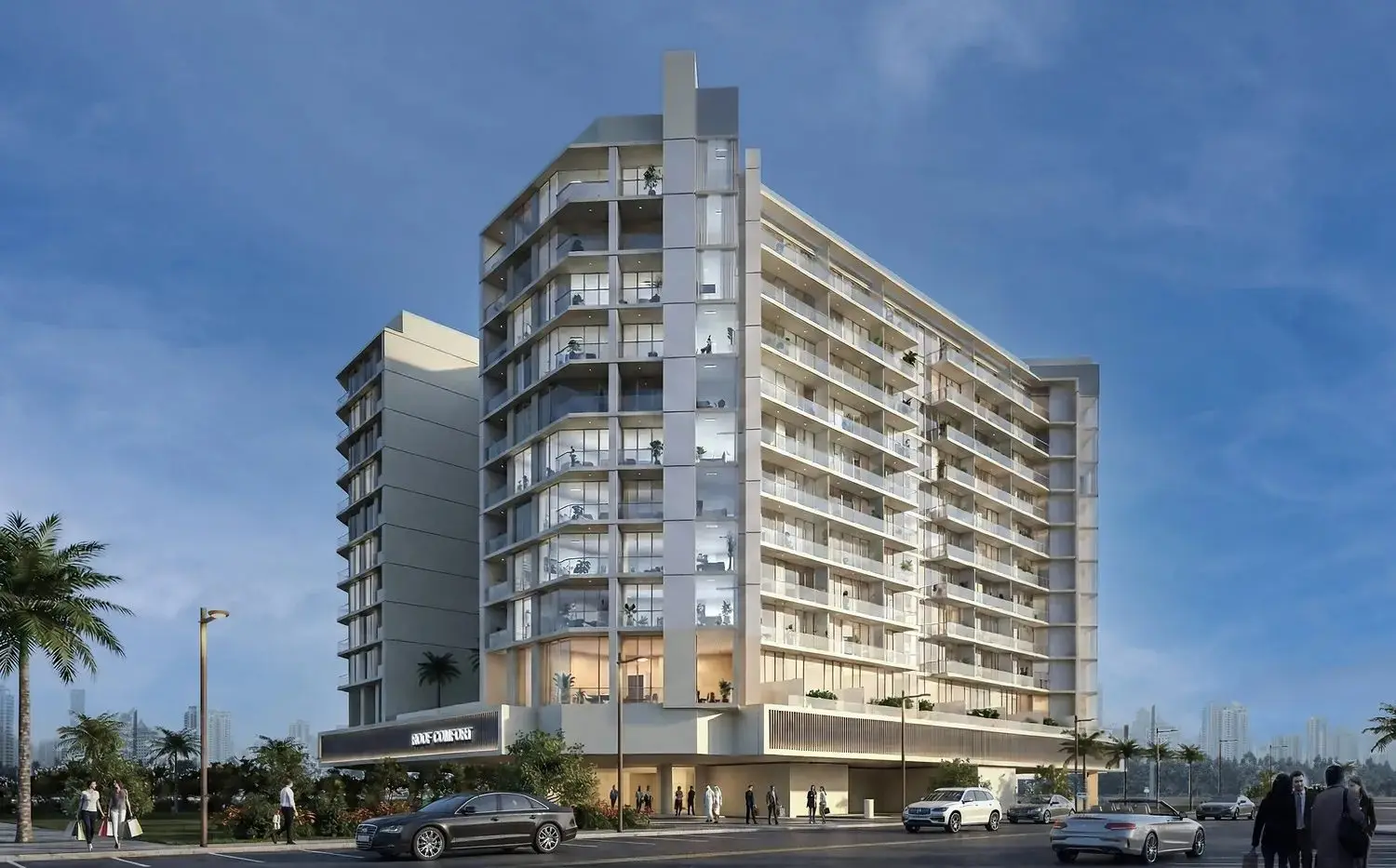 Twin Apartment Towers in Dubai Land Residence Complex