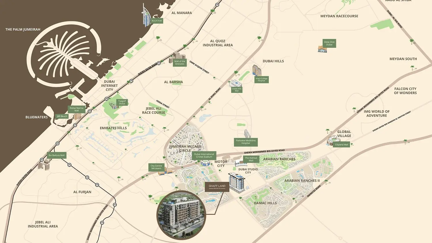 Dubai Studio City Location and Drive Times