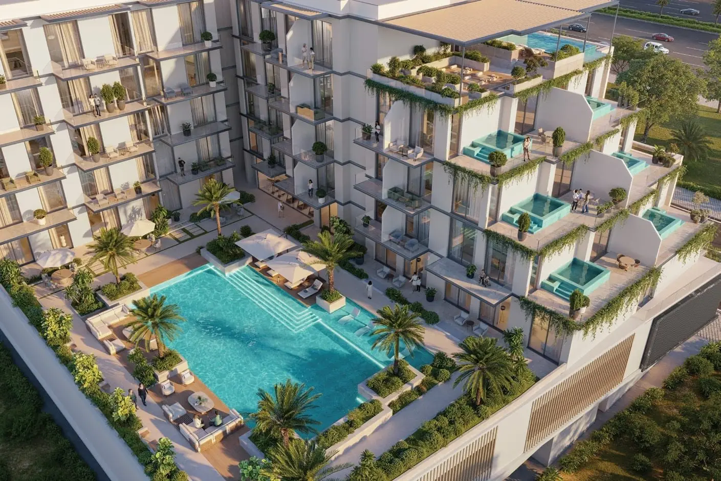 Courtyard Pool and Rooftop Amenities in JVC
