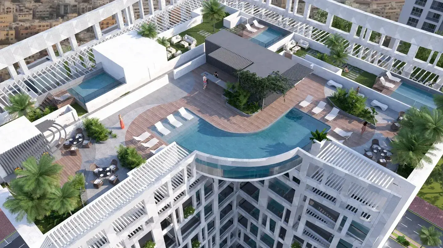 Rooftop Pool Deck and Wellness Amenities in JVC